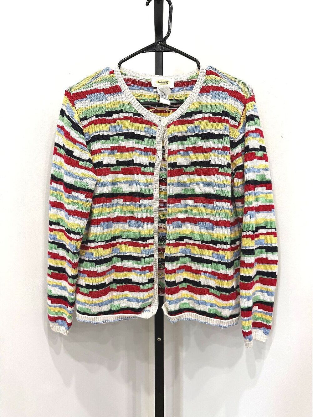 Talbots Women's Medium Cotton Multicolor Striped Cardigan Sweater
